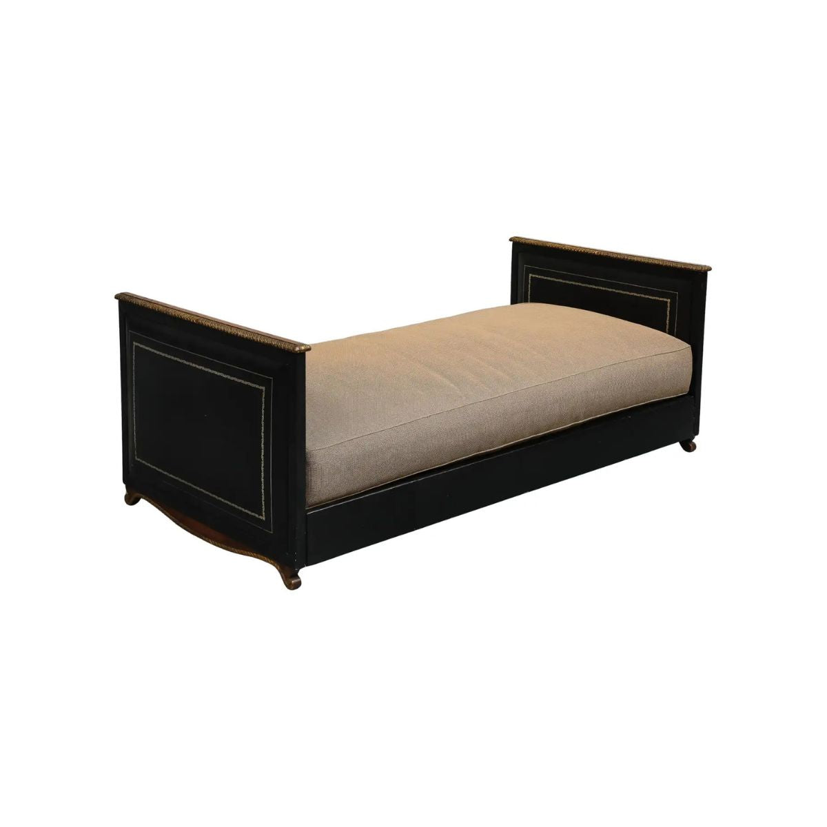 Maison Jansen Black Leather Daybed with Gilded Foliate Design