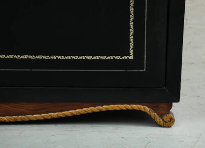Maison Jansen Black Leather Daybed with Gilded Foliate Design