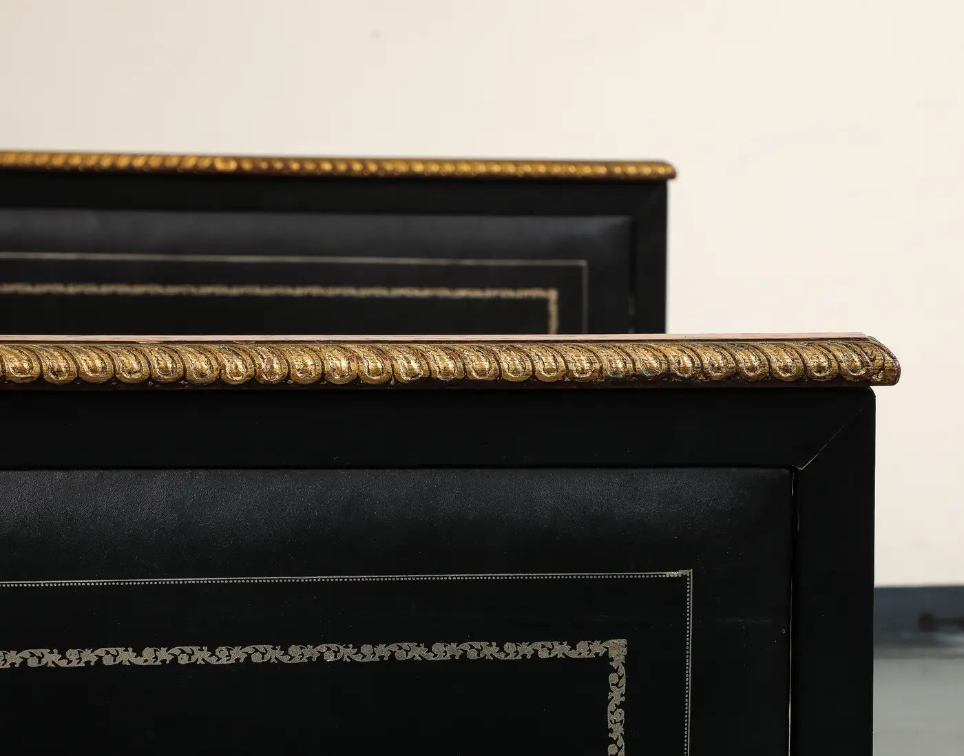 Maison Jansen Black Leather Daybed with Gilded Foliate Design