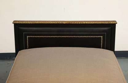 Maison Jansen Black Leather Daybed with Gilded Foliate Design