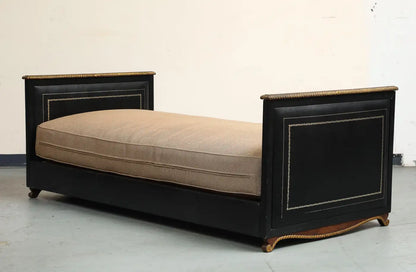 Maison Jansen Black Leather Daybed with Gilded Foliate Design