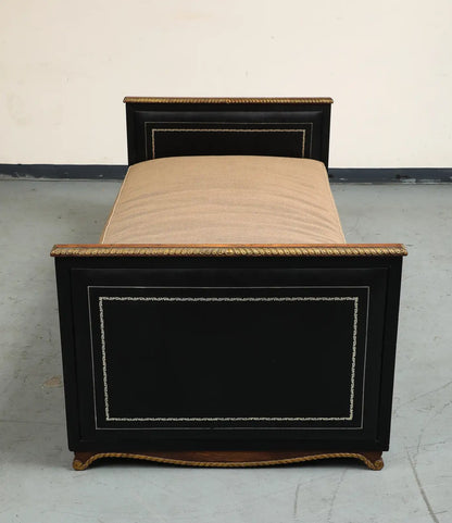 Maison Jansen Black Leather Daybed with Gilded Foliate Design