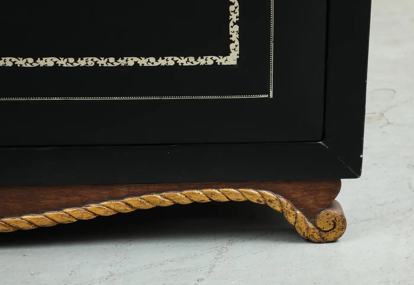 Maison Jansen Black Leather Daybed with Gilded Foliate Design