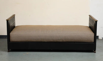 Maison Jansen Black Leather Daybed with Gilded Foliate Design