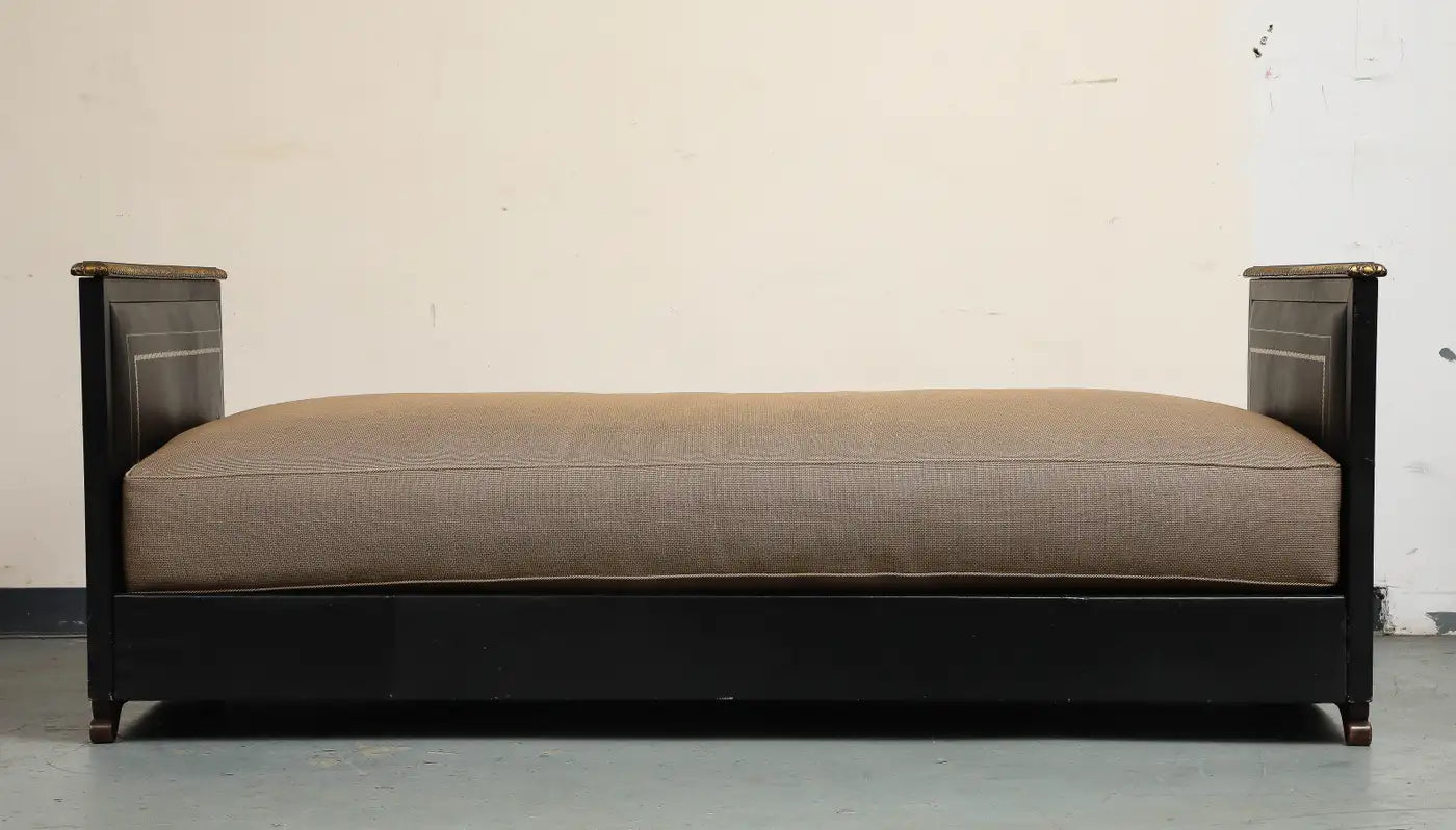 Maison Jansen Black Leather Daybed with Gilded Foliate Design