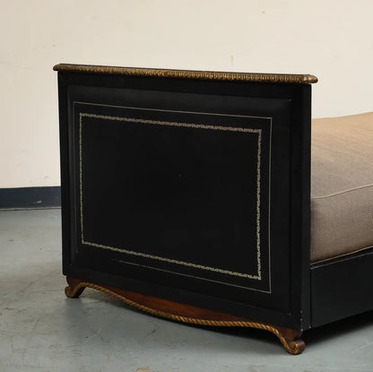 Maison Jansen Black Leather Daybed with Gilded Foliate Design