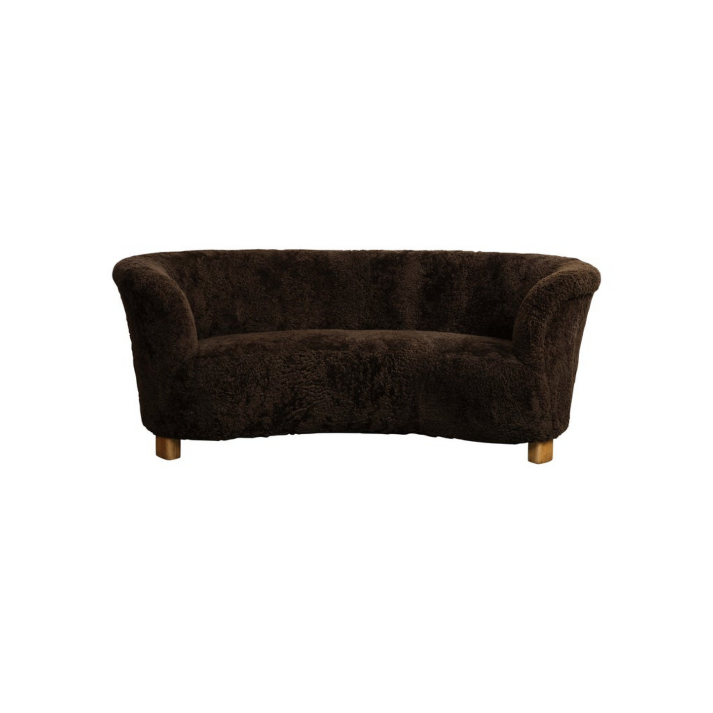 Mid-Century Danish Brown Shearling Curved Sofa, Attributed to Flemming Lassen