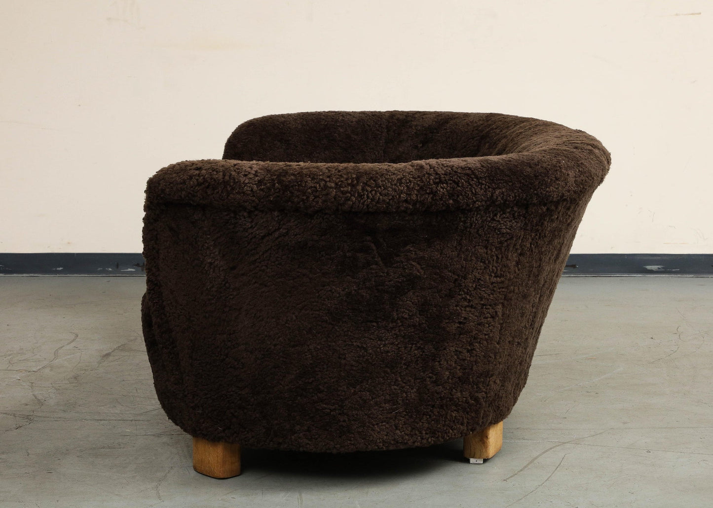 Mid-Century Danish Brown Shearling Curved Sofa, Attributed to Flemming Lassen