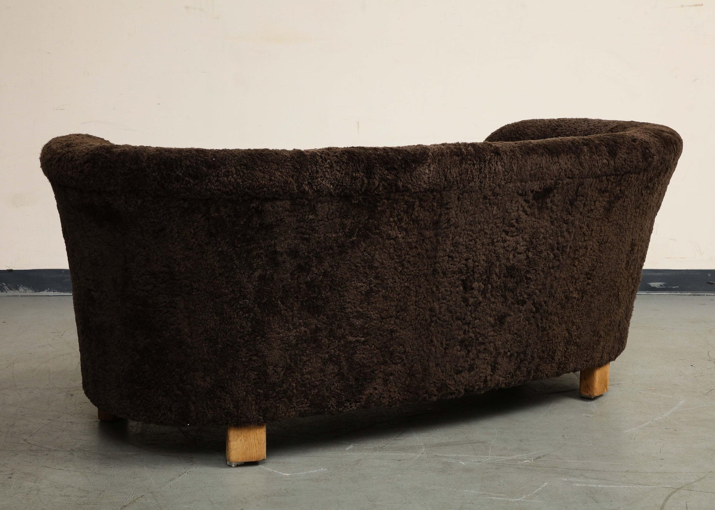 Mid-Century Danish Brown Shearling Curved Sofa, Attributed to Flemming Lassen