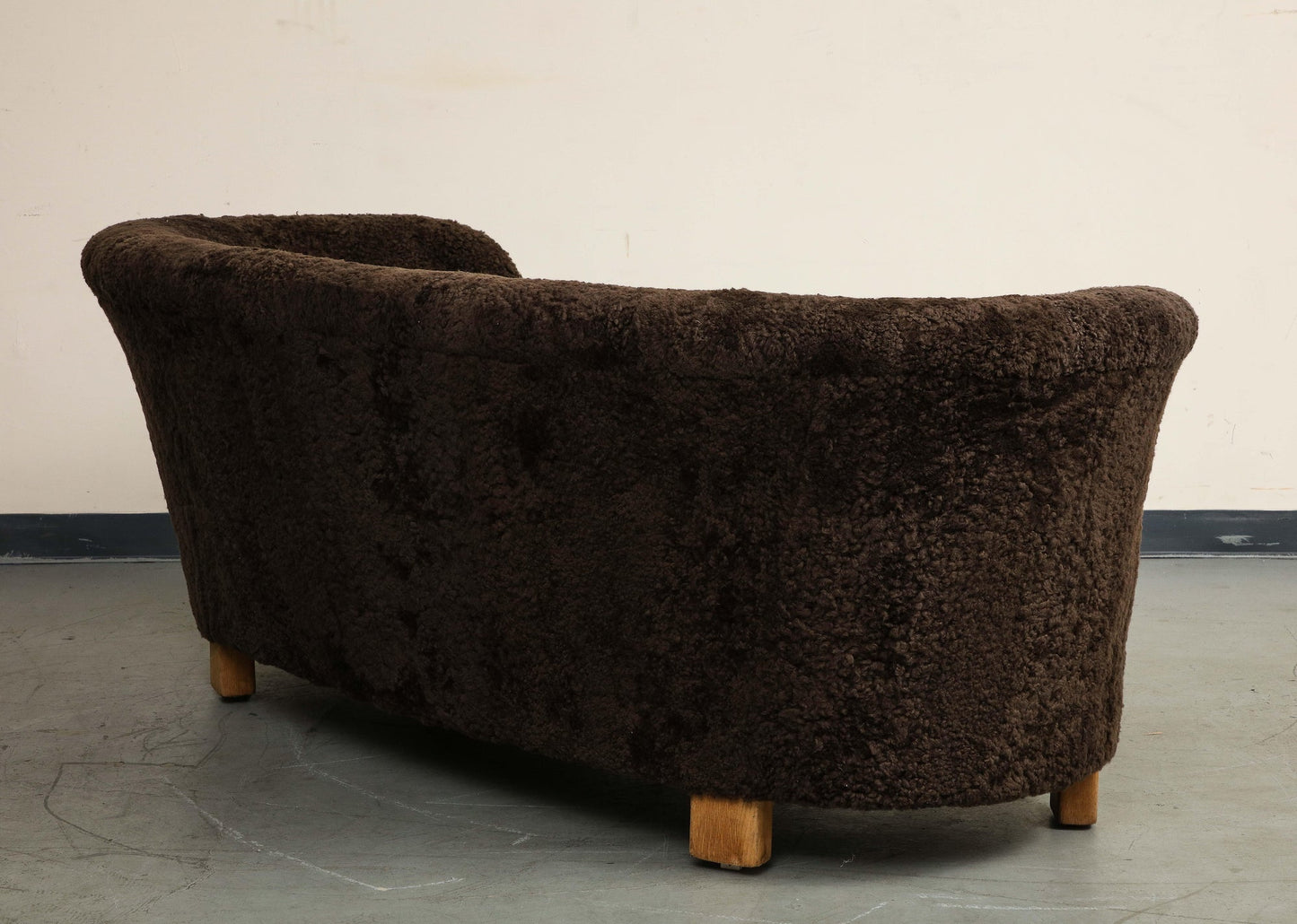 Mid-Century Danish Brown Shearling Curved Sofa, Attributed to Flemming Lassen