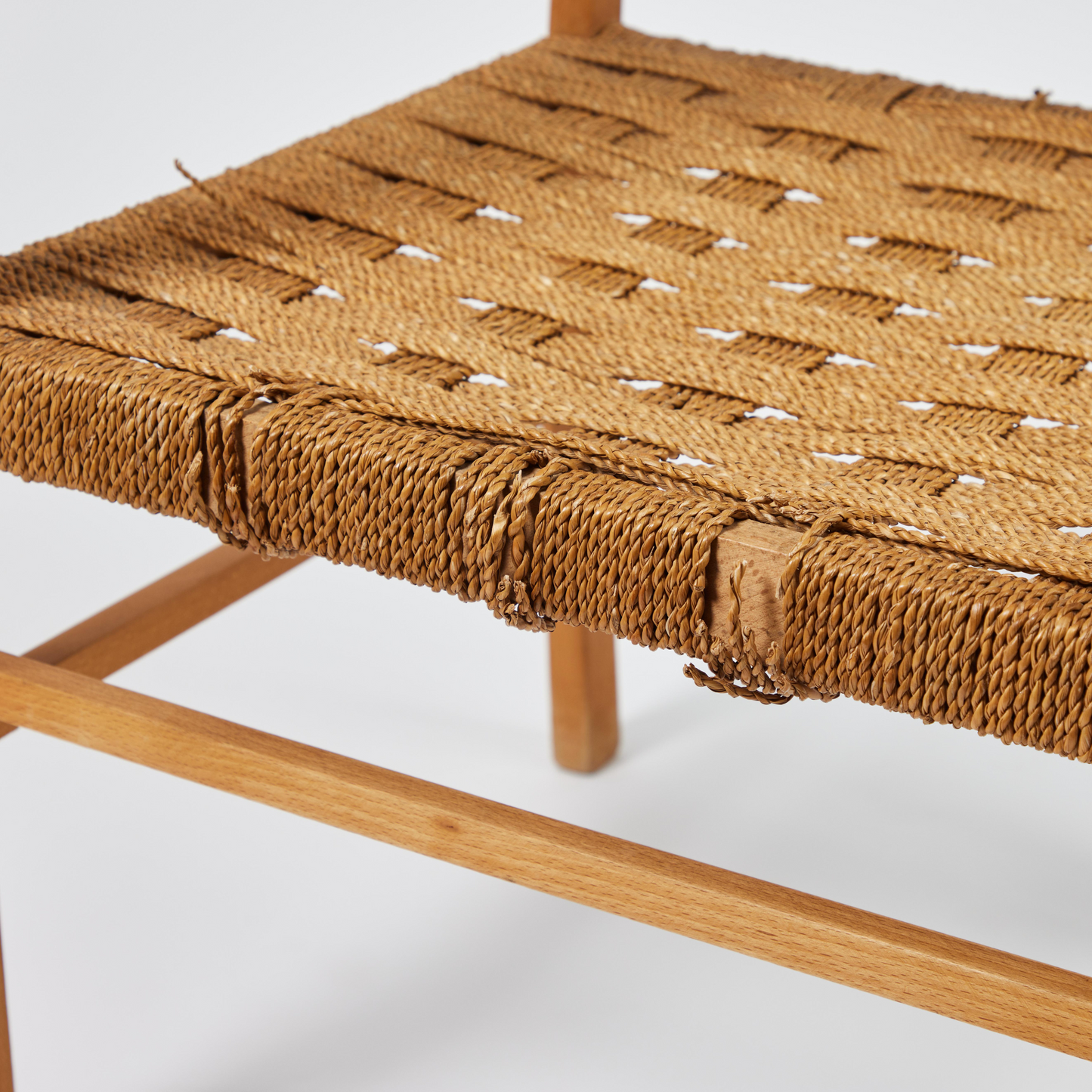 Mid-Century French Oak & Rope Woven Arm Chair