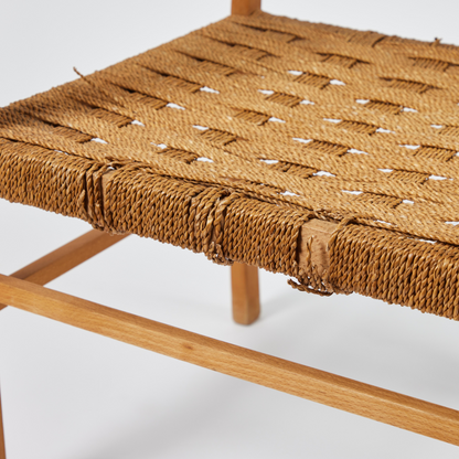 Mid-Century French Oak & Rope Woven Arm Chair