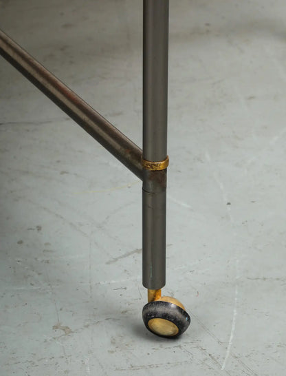 Midcentury Bronze 2-Piece Dining Tables on Casters with Travertine Tops