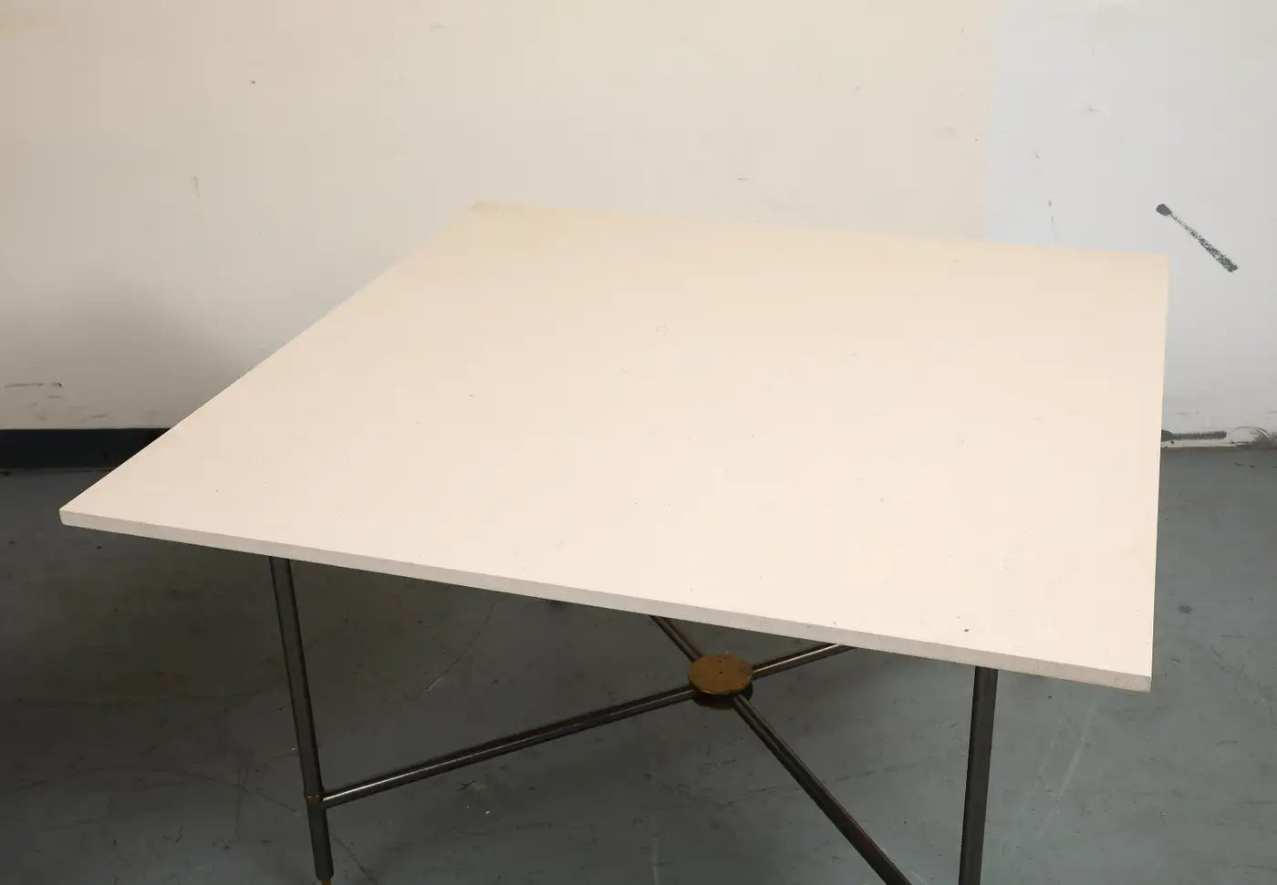 Midcentury Bronze 2-Piece Dining Tables on Casters with Travertine Tops