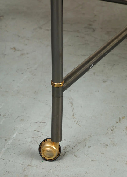 Midcentury Bronze 2-Piece Dining Tables on Casters with Travertine Tops