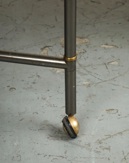 Midcentury Bronze 2-Piece Dining Tables on Casters with Travertine Tops