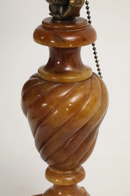 Midcentury Carved Amber-Colored Onyx Table Lamp