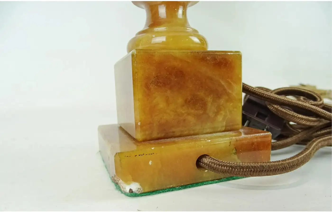 Midcentury Carved Amber-Colored Onyx Table Lamp