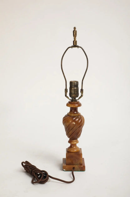 Midcentury Carved Amber-Colored Onyx Table Lamp