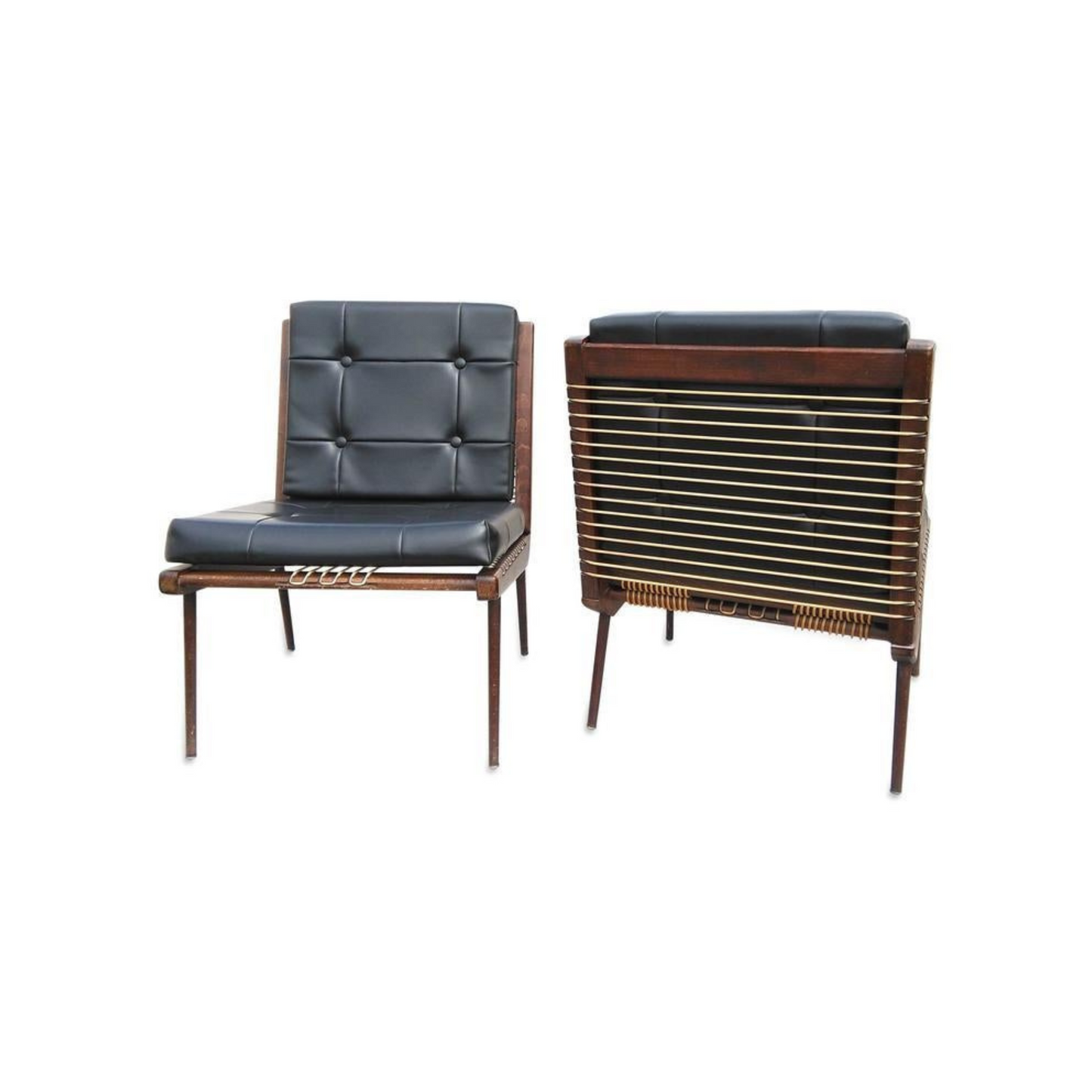 Midcentury French Pair of Teak and Moleskin Lounge Chairs by Georges Tigien