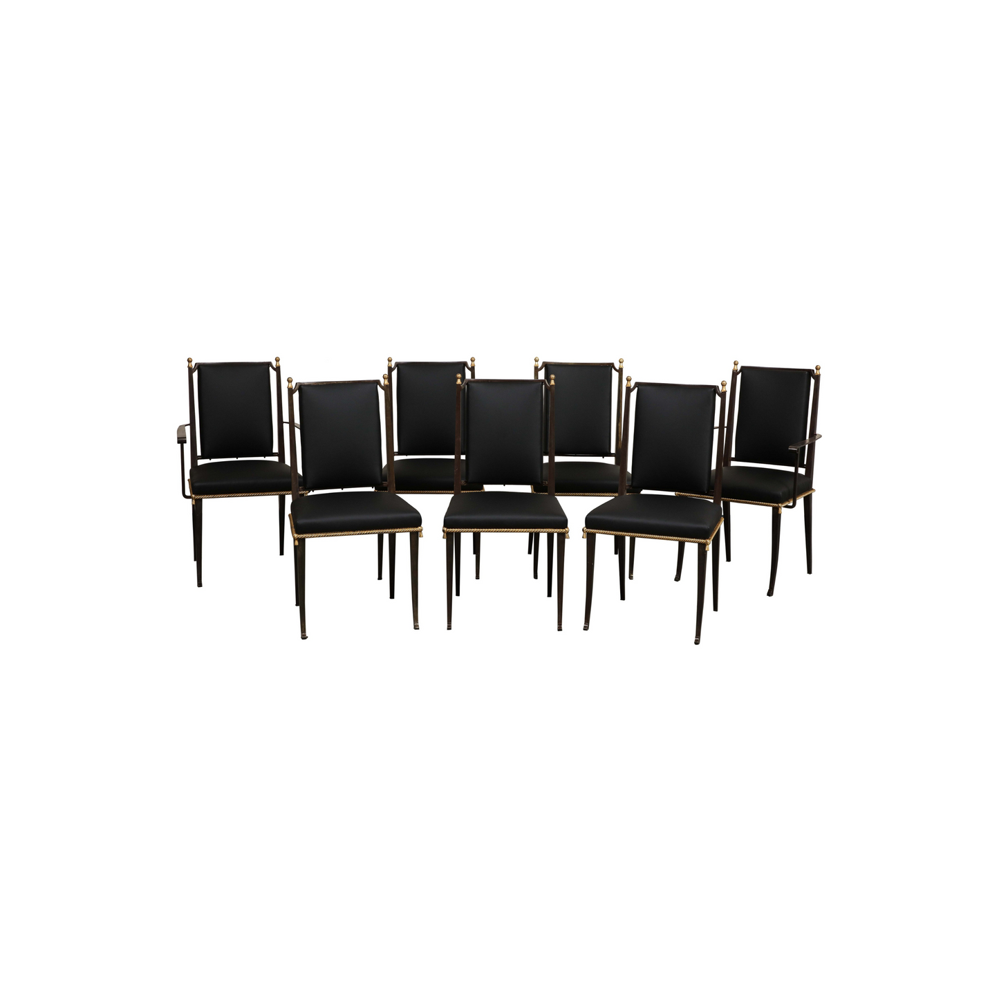 French Midcentury Blackened Iron Dining Chairs, Set of 7