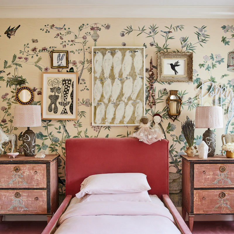 A botanical bedroom for a young girl in a West Village brownstone, designed by Nate Berkus and Jeremiah Brent for their daughter.