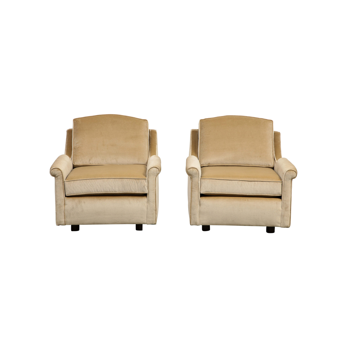 Pair of 1940s Tan Velvet Club Chairs, Newly Upholstered