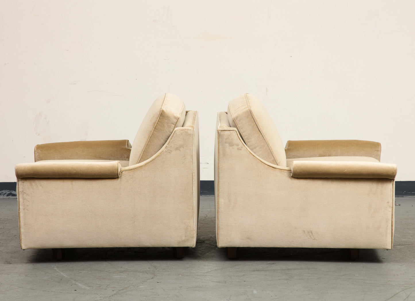 Pair of 1940s Tan Velvet Club Chairs, Newly Upholstered