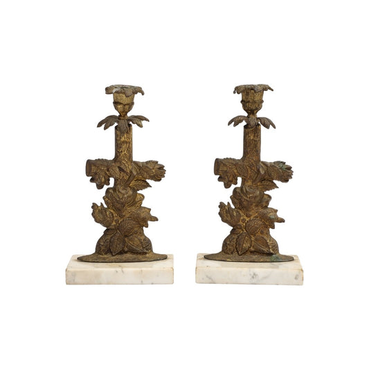 Pair of 19th Century Gilt Metal Foliate Candlesticks