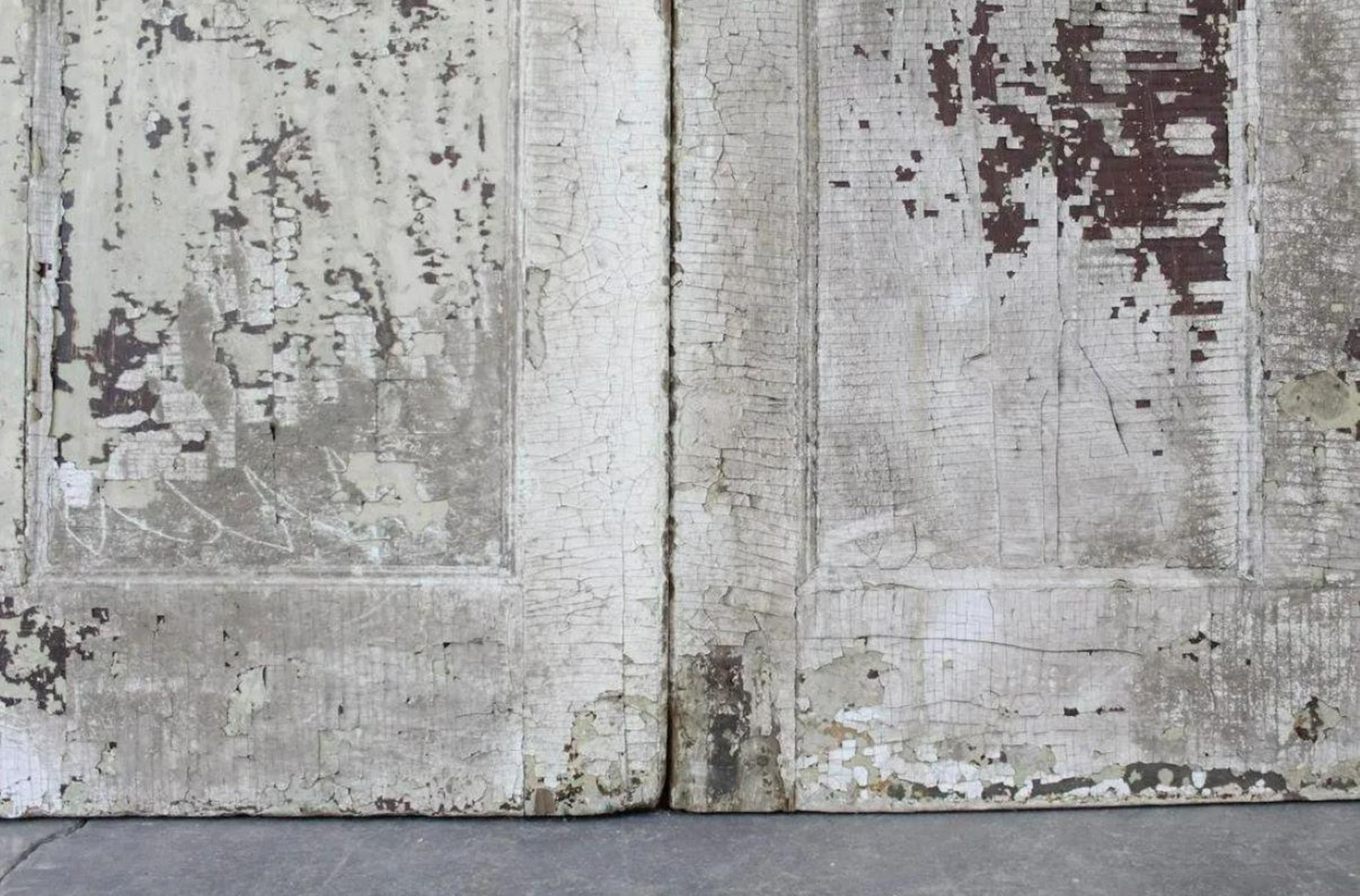 Pair of 9' Antique Distressed Painted White Pocket Doors