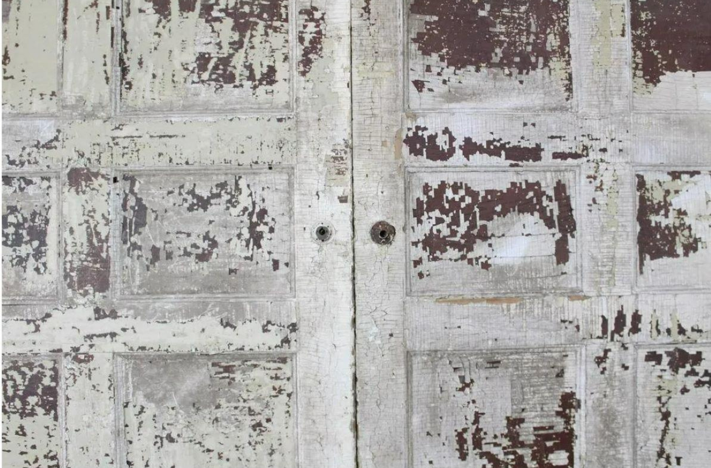 Pair of 9' Antique Distressed Painted White Pocket Doors