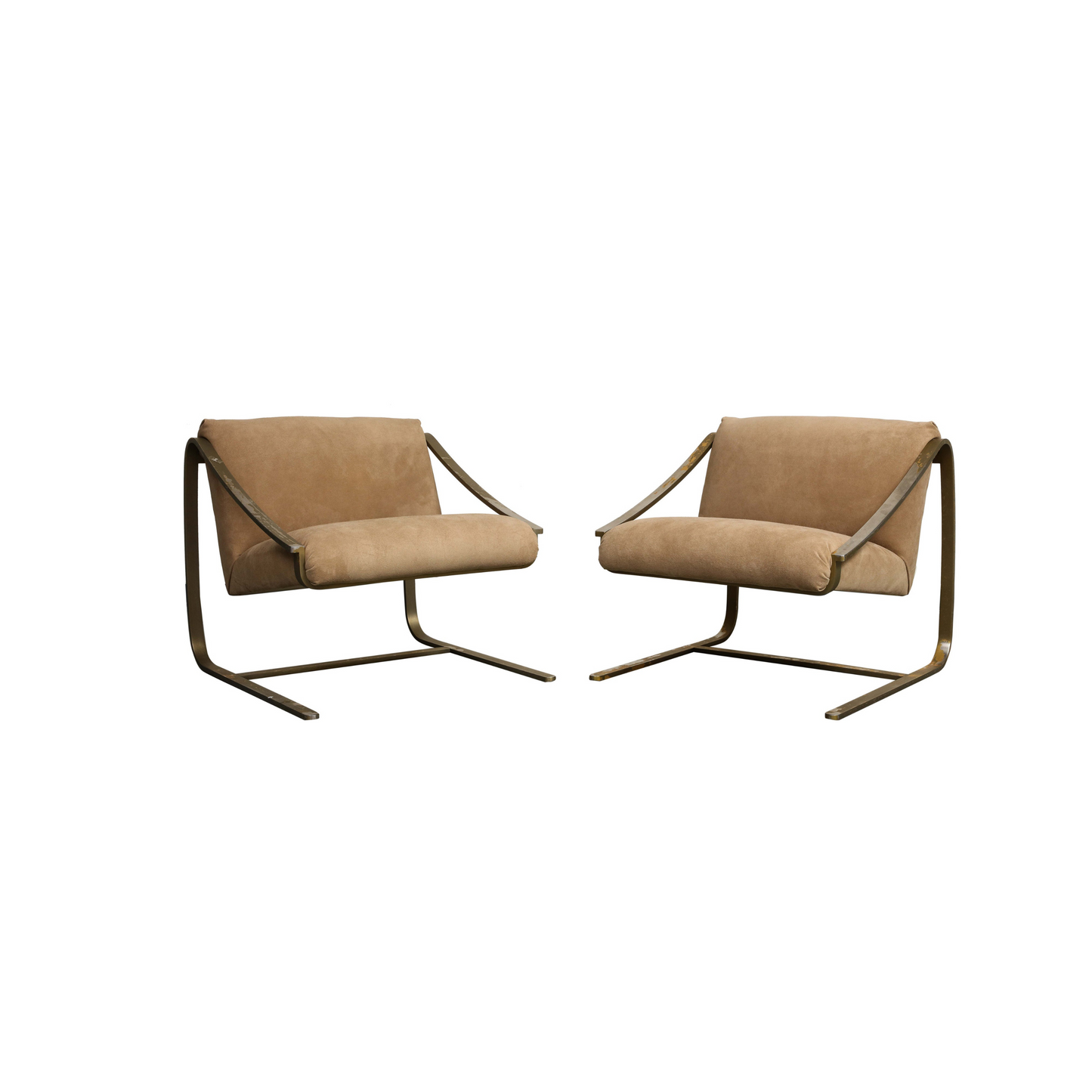 Pair of Bronze and Suede Modernist Lounge Chairs, circa 1965