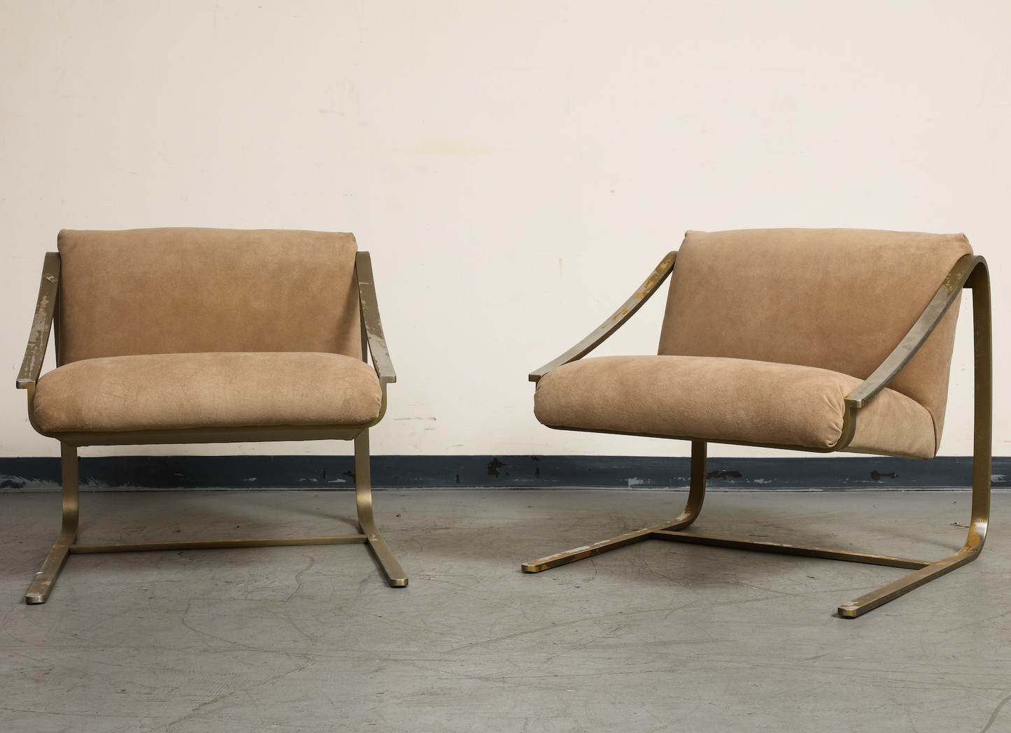 Pair of Bronze and Suede Modernist Lounge Chairs, circa 1965