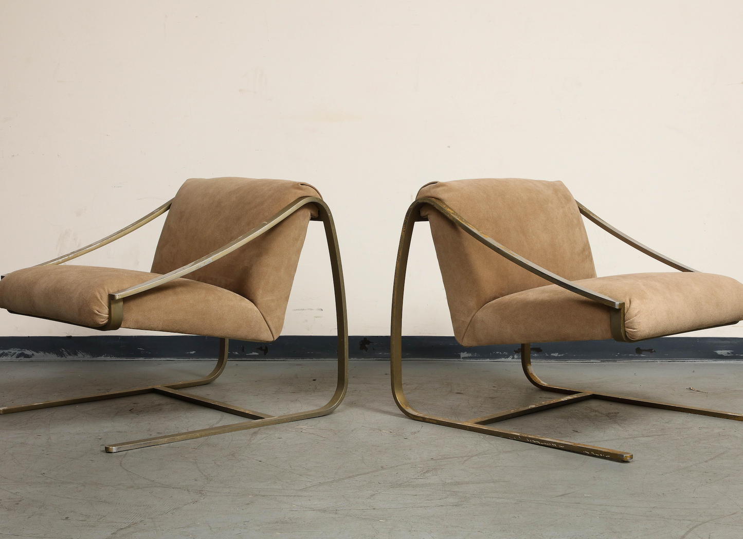 Pair of Bronze and Suede Modernist Lounge Chairs, circa 1965