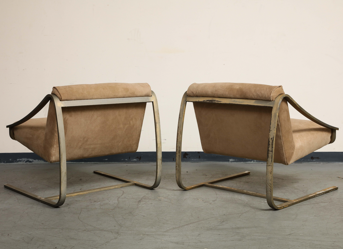 Pair of Bronze and Suede Modernist Lounge Chairs, circa 1965