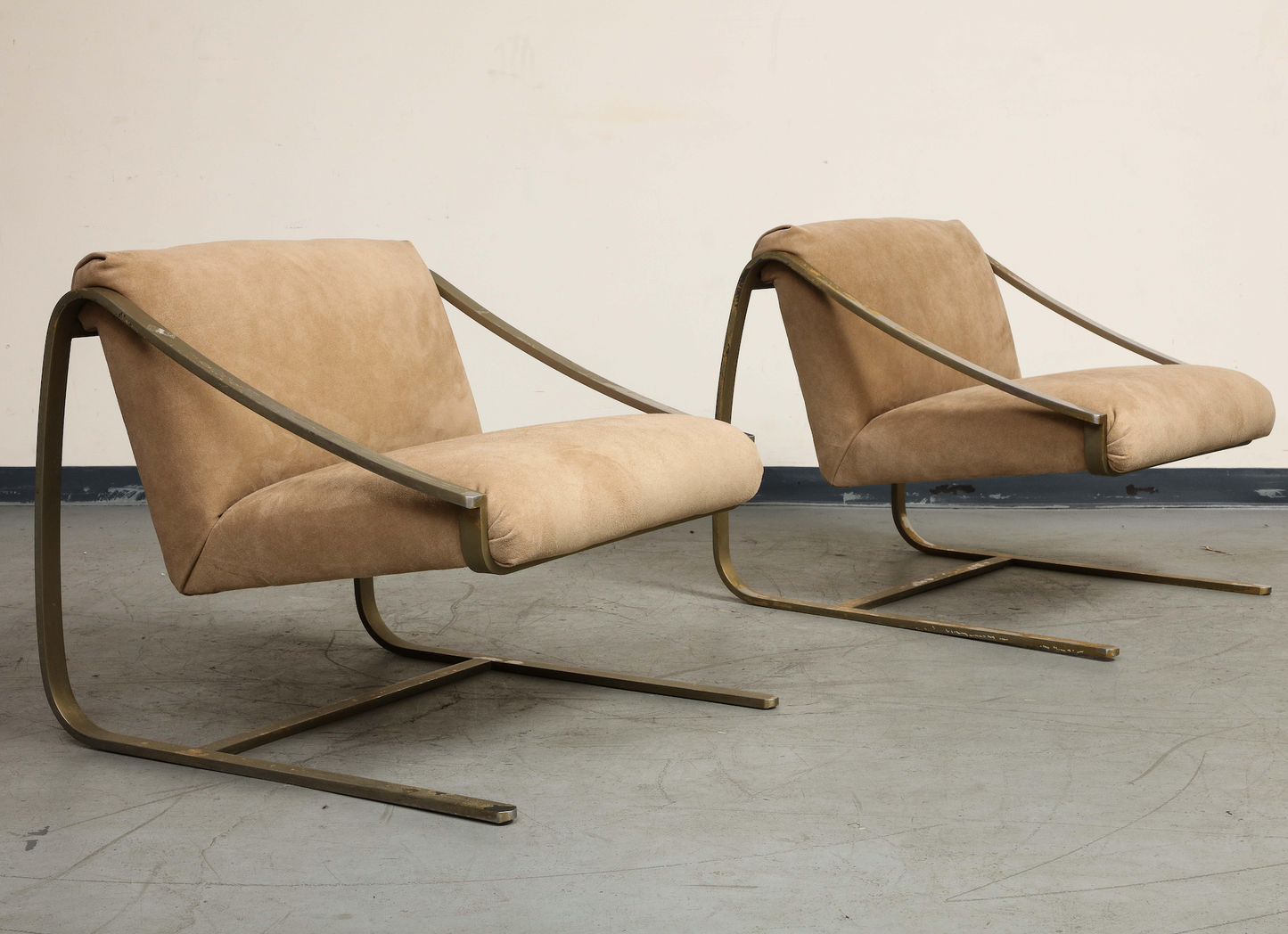 Pair of Bronze and Suede Modernist Lounge Chairs, circa 1965