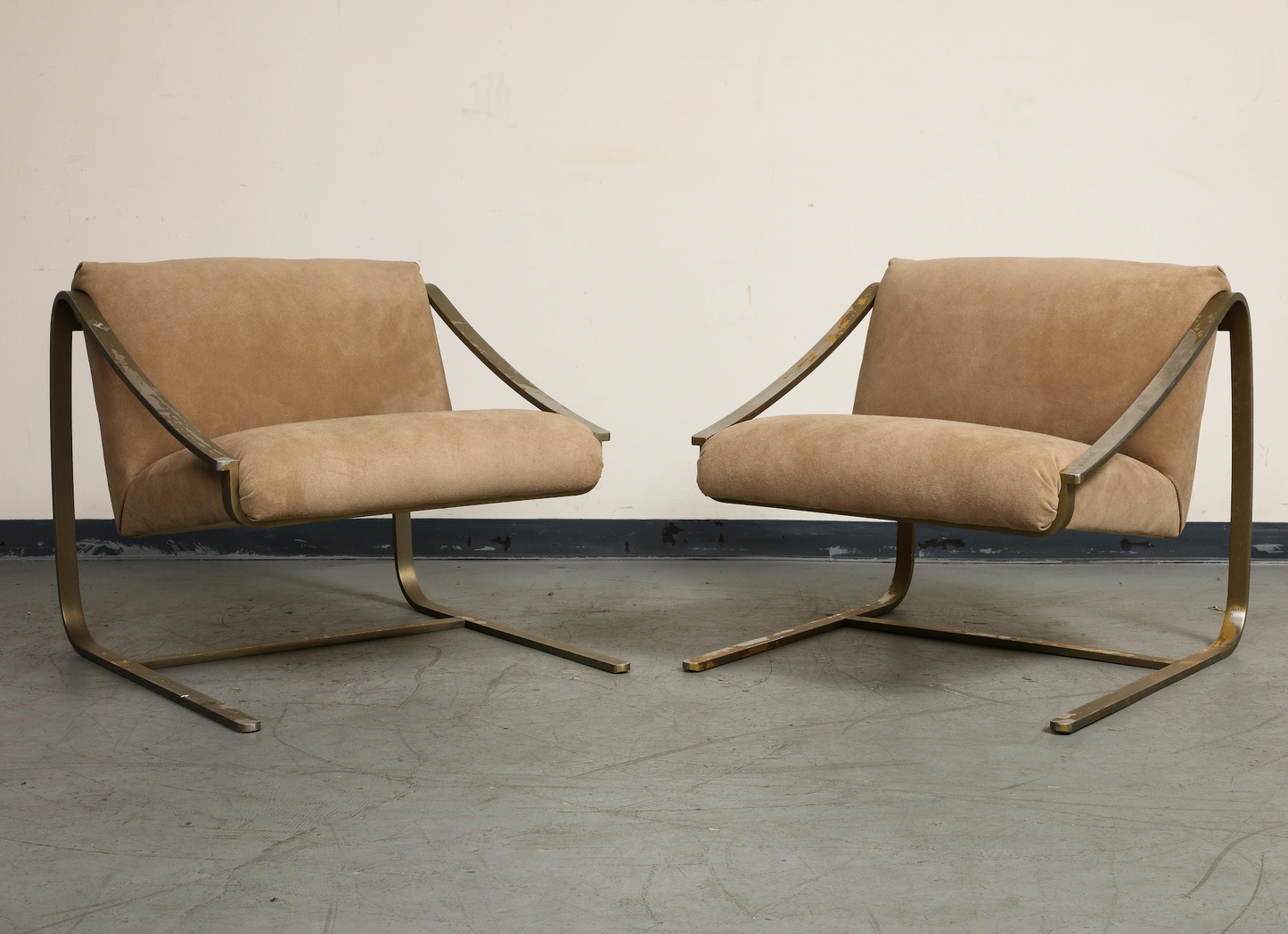 Pair of Bronze and Suede Modernist Lounge Chairs, circa 1965