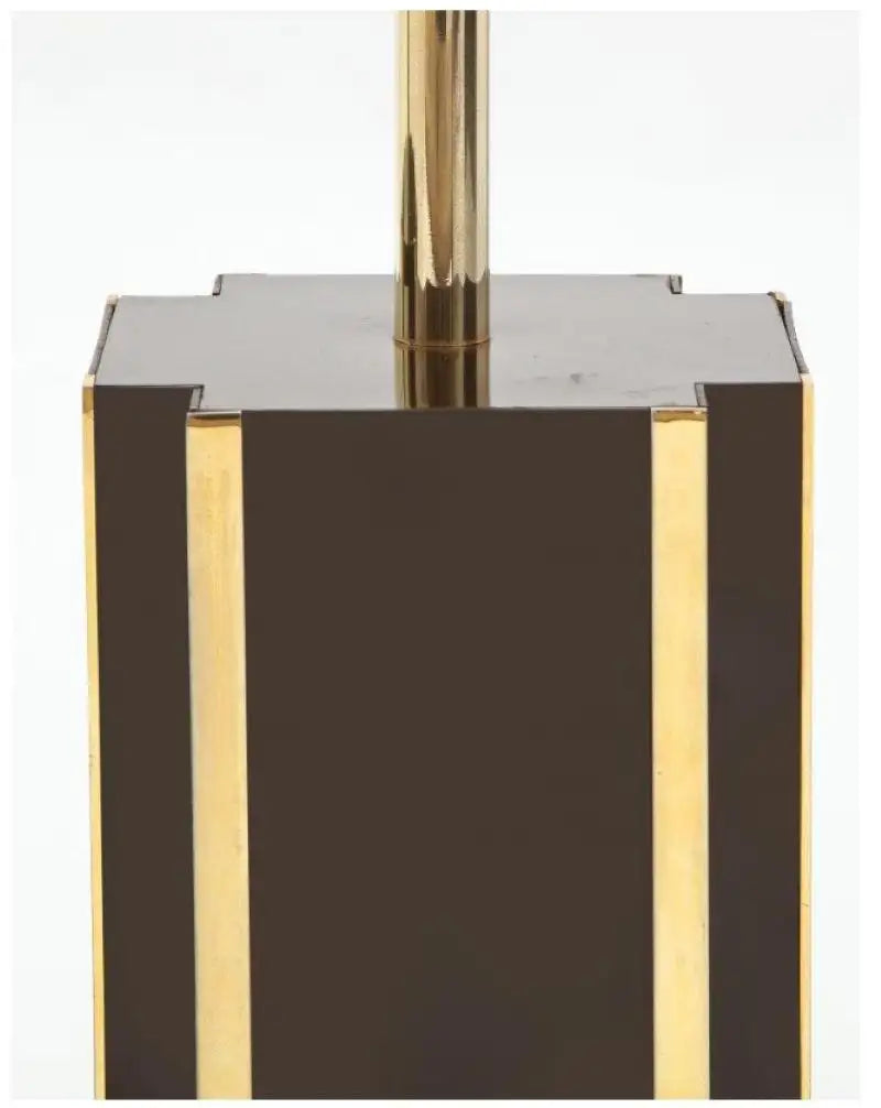 Pair of Deep Brown Laminate Table Lamps with Brass Accents, French 1970s