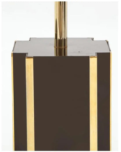 Pair of Deep Brown Laminate Table Lamps with Brass Accents, French 1970s