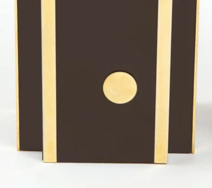 Pair of Deep Brown Laminate Table Lamps with Brass Accents, French 1970s