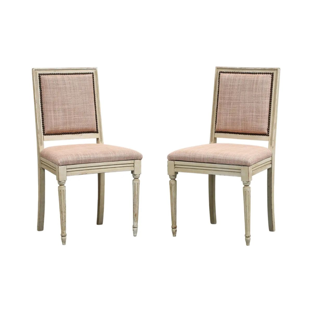 Pair of Painted French Louis XVI Style Side Chairs in Rose Tarlow Blush Linen