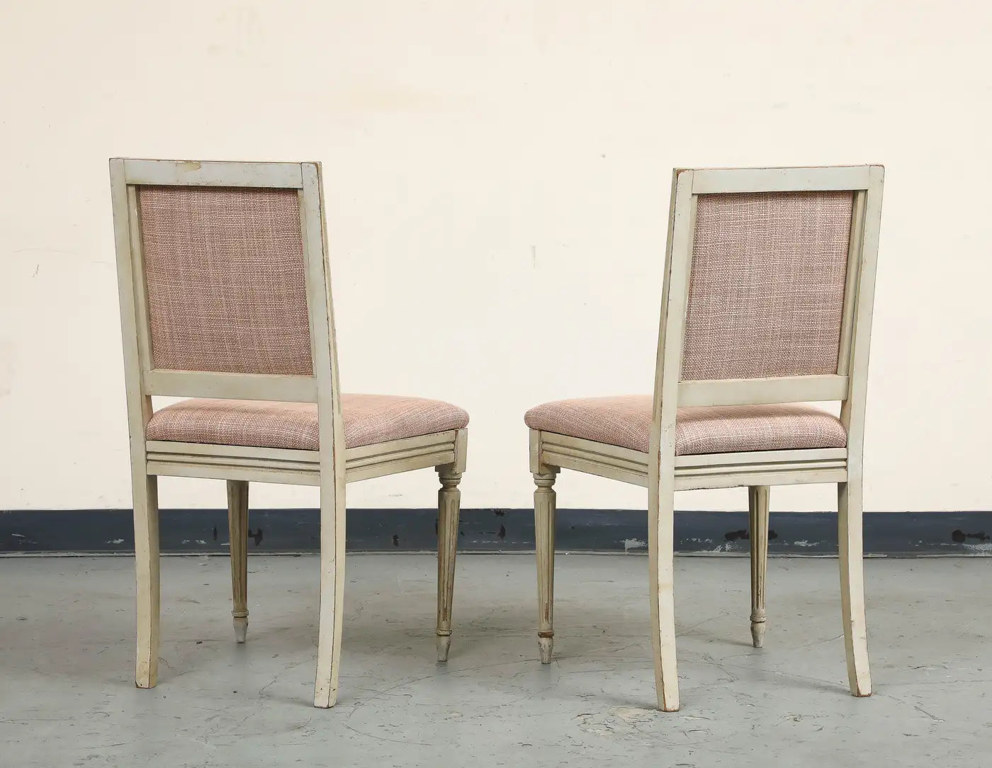 Pair of Painted French Louis XVI Style Side Chairs in Rose Tarlow Blush Linen