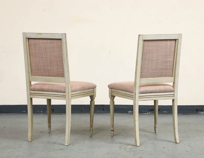 Pair of Painted French Louis XVI Style Side Chairs in Rose Tarlow Blush Linen
