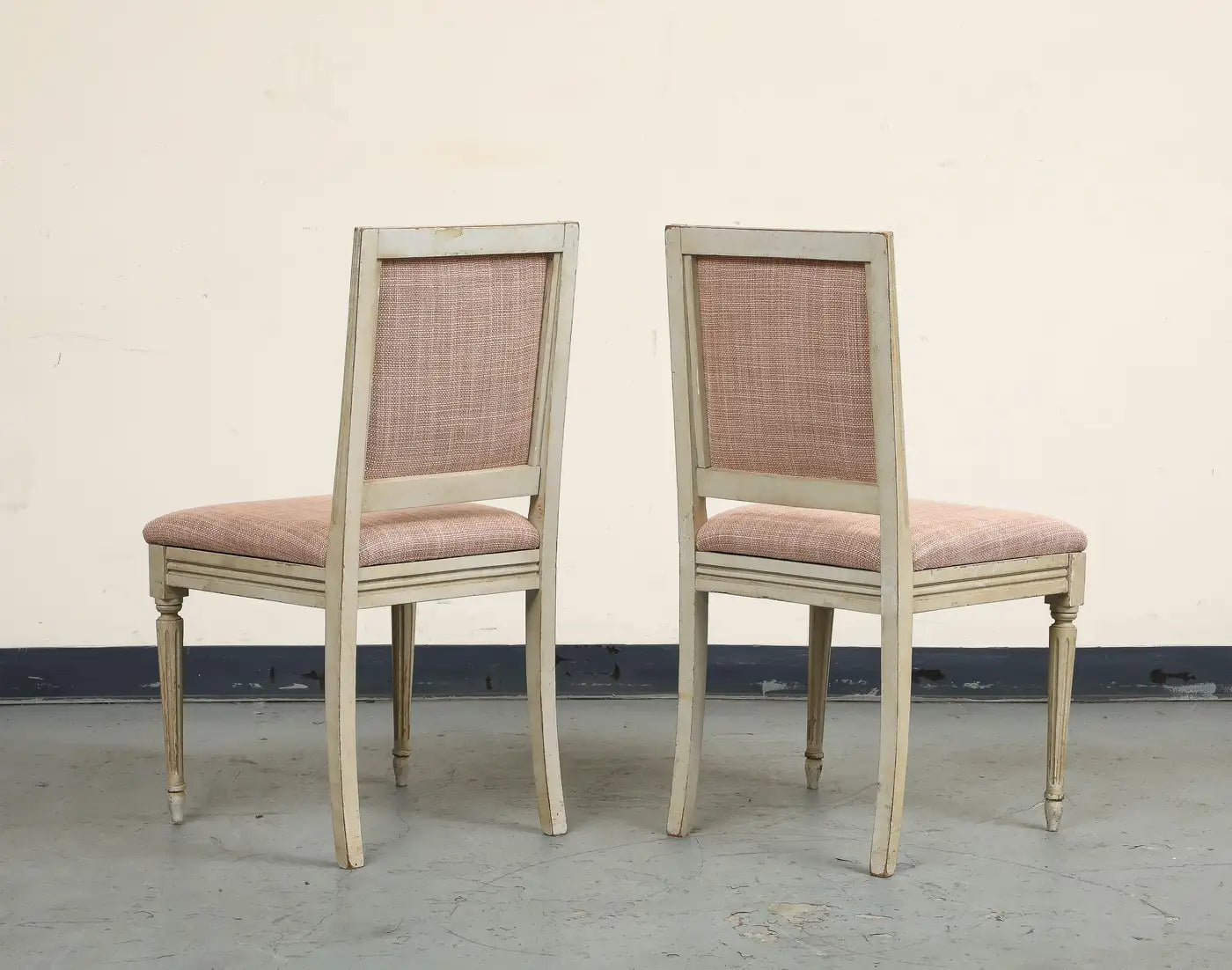 Pair of Painted French Louis XVI Style Side Chairs in Rose Tarlow Blush Linen
