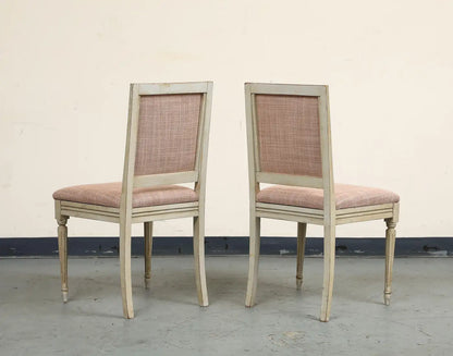 Pair of Painted French Louis XVI Style Side Chairs in Rose Tarlow Blush Linen