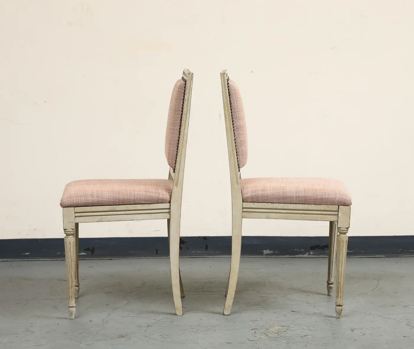 Pair of Painted French Louis XVI Style Side Chairs in Rose Tarlow Blush Linen