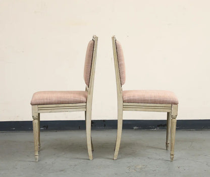 Pair of Painted French Louis XVI Style Side Chairs in Rose Tarlow Blush Linen