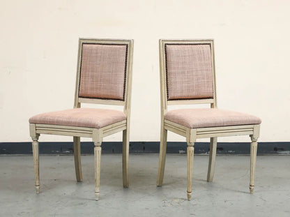 Pair of Painted French Louis XVI Style Side Chairs in Rose Tarlow Blush Linen