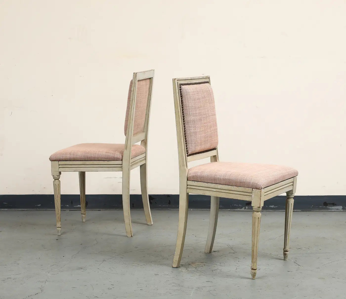 Pair of Painted French Louis XVI Style Side Chairs in Rose Tarlow Blush Linen