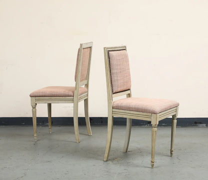Pair of Painted French Louis XVI Style Side Chairs in Rose Tarlow Blush Linen